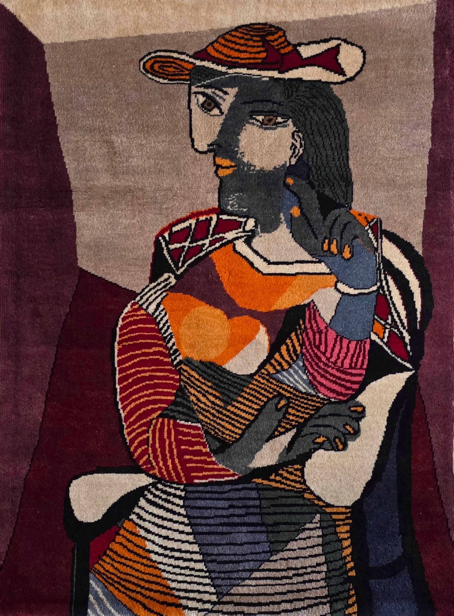 Tapis inspiré de Pablo Picasso Marie Thérèse noué à la main en laine sur coton dimensions 104 x 79 cm