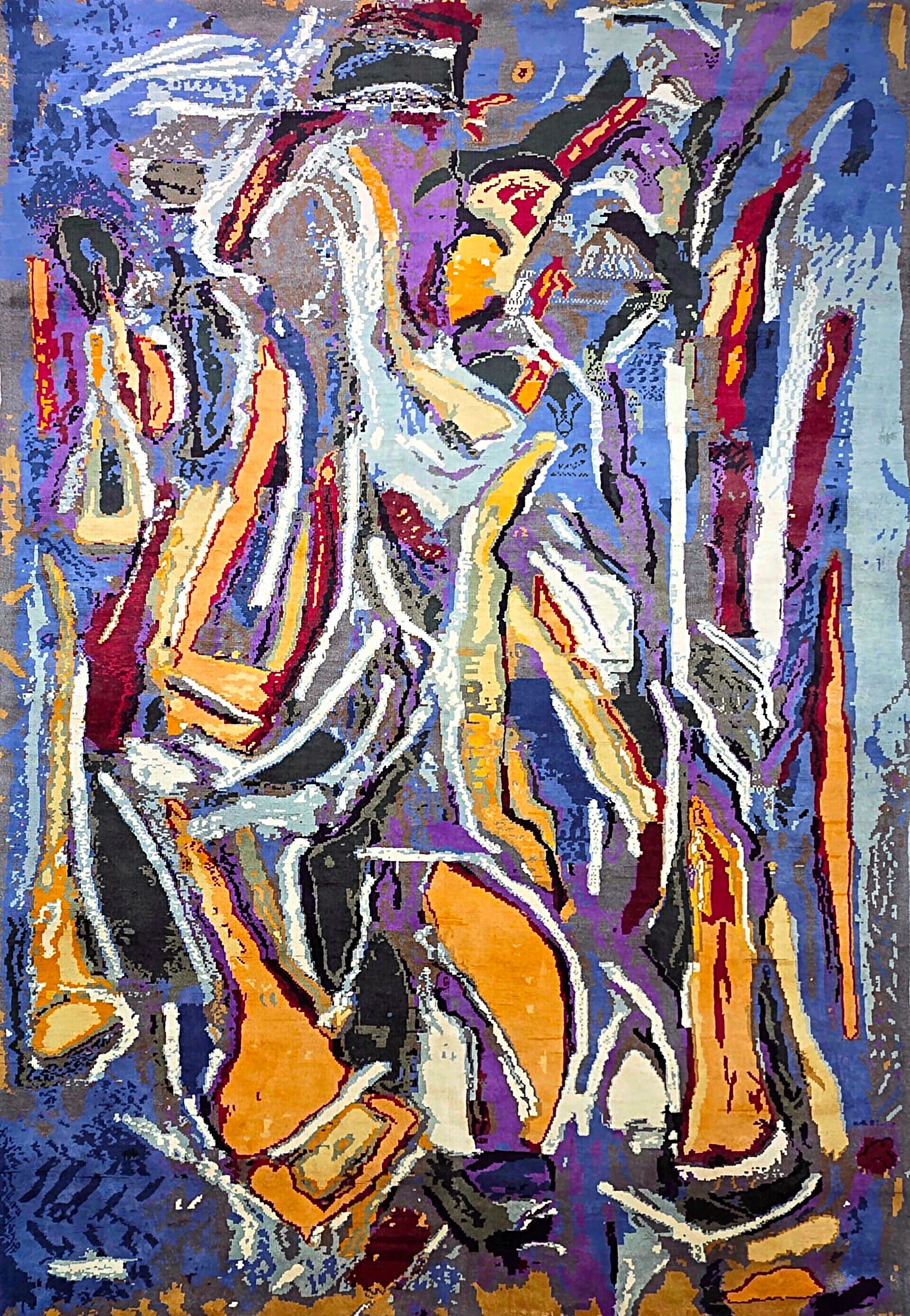 Tapis inspiré André Lanskoy Violet Roches Colorées noué à la main en laine sur coton dimensions 300 x 200 cm