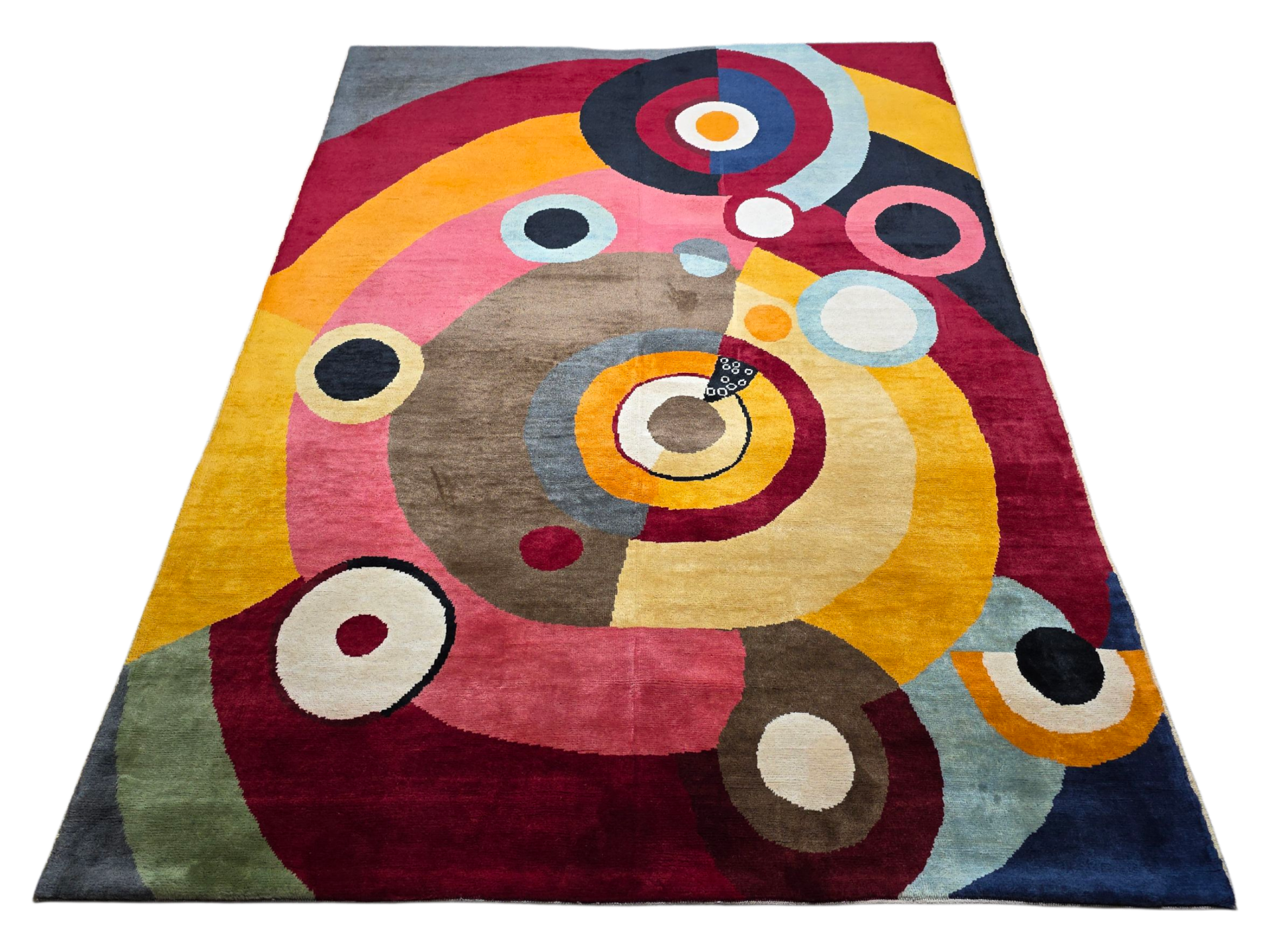 Tapis inspiré Sonia Delaunay Diagonale noué à la main en laine sur coton dimensions 270 x 200 cm