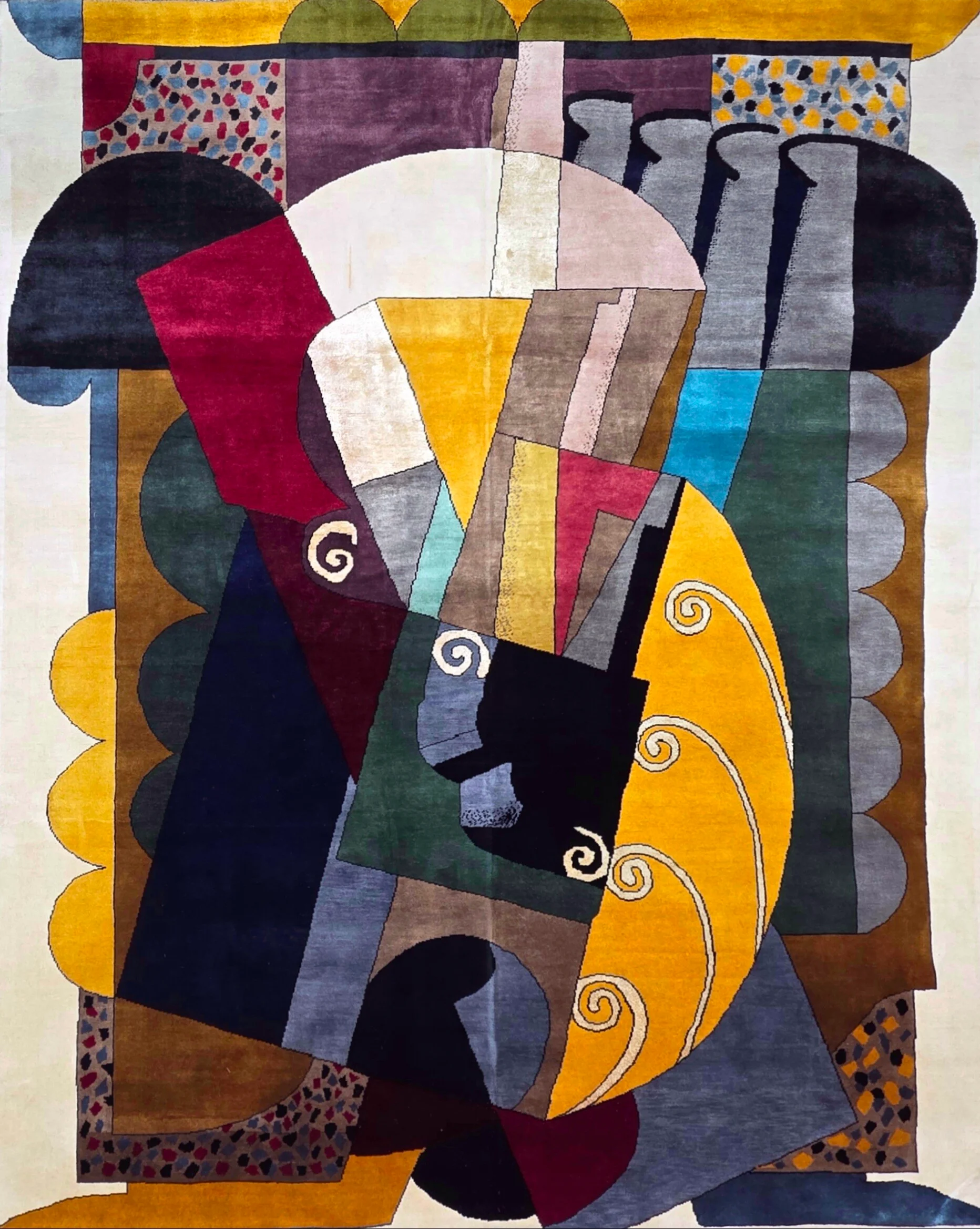 Tapis Auguste Herbin Composition Cubiste noué à la main en laine et soie sur coton dimensions 260 x 200 cm 102 x 79 in
