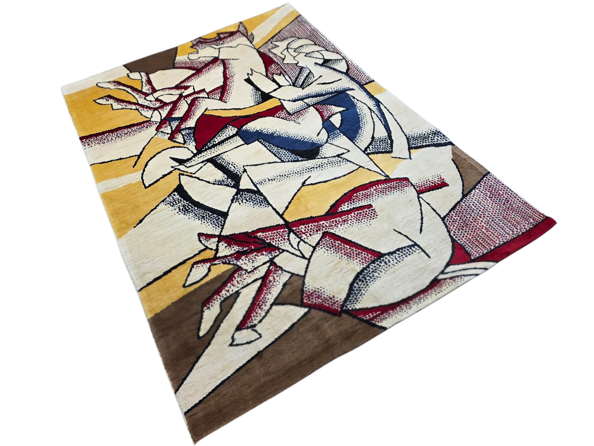 Tapis Roy Lichtenstein Composition Cavalier Rouge noué à la main en laine et soie sur coton dimensions 190 x 260 cm 75 x 102 in