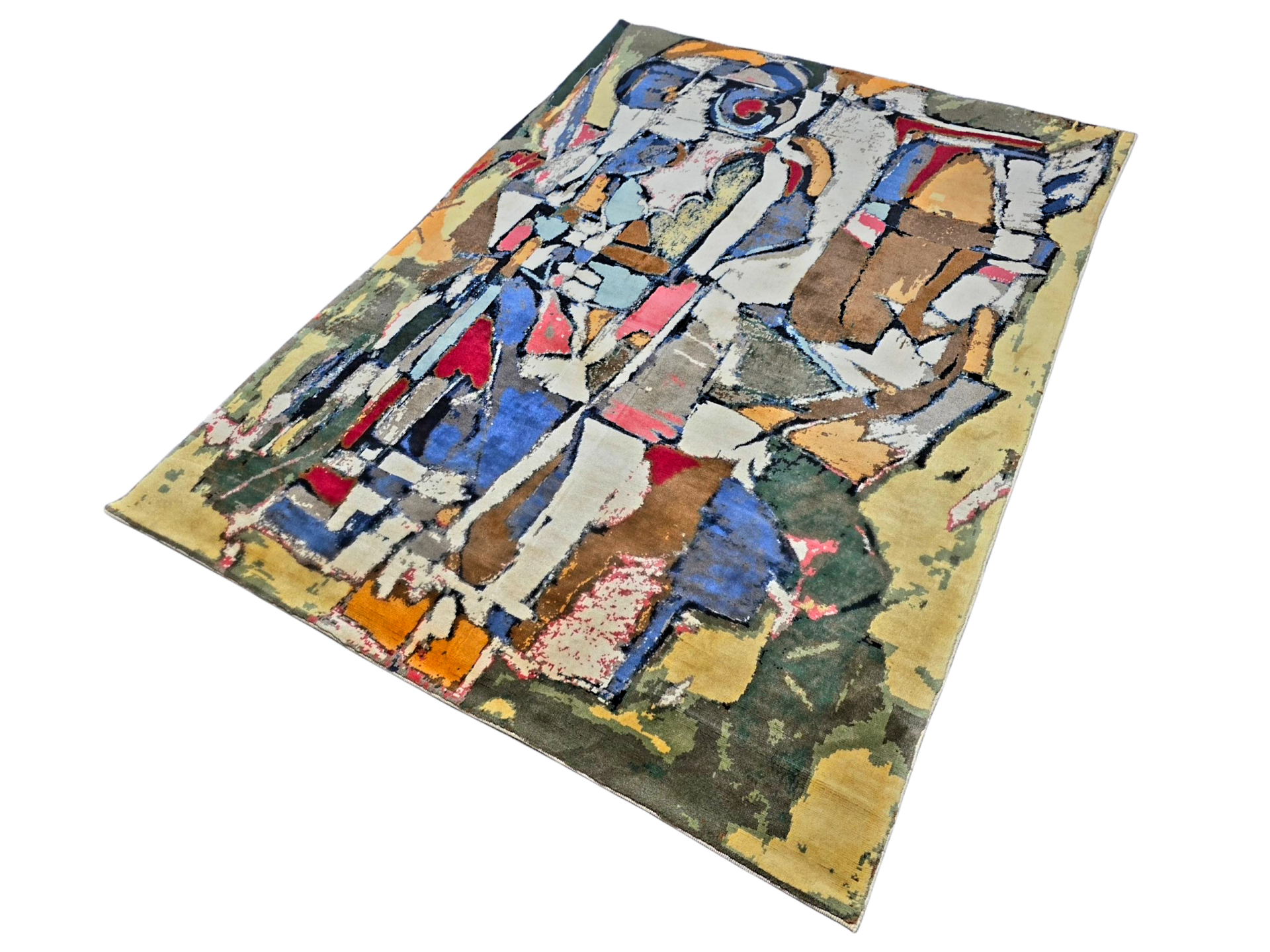 Tapis d’après André Lanskoy Jaune Roches Colorées noué à la main en laine sur coton dimensions 260 x 190 cm 102 x 75 in