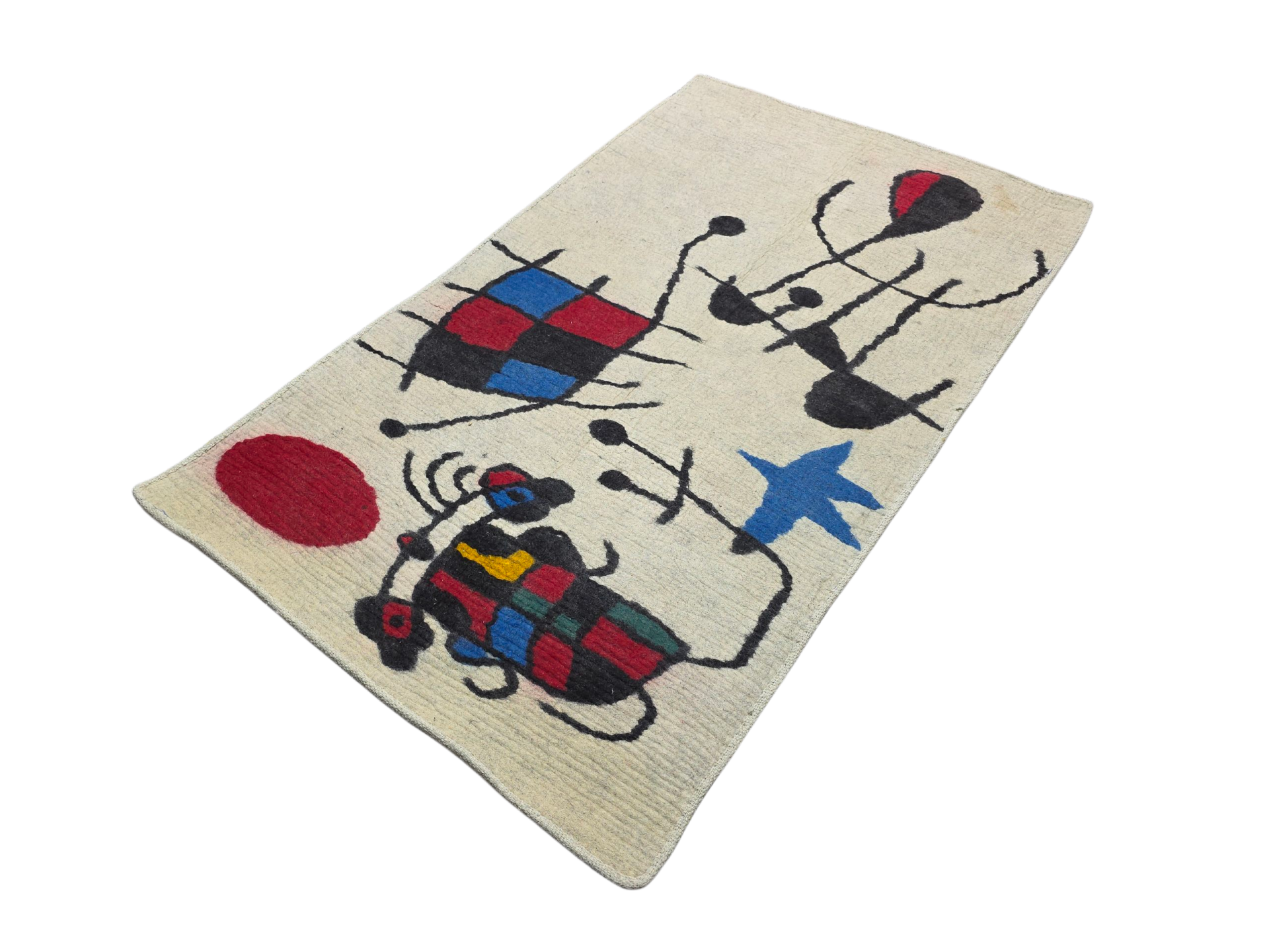 Tapis Joan Miró Le Sourire aux Ailes Flamboyantes fait main en laine dimensions 117 x 200 cm 46 x 79 in