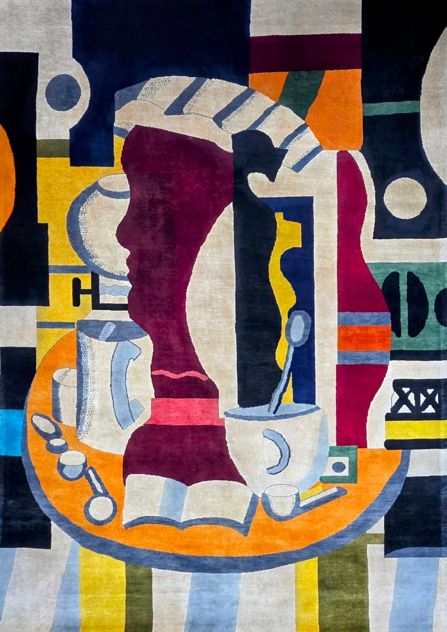 Tapis d’après Fernand Léger Une Femme et la Table noué à la main en laine sur coton dimensions 200 x 300 cm 79 x 118 in