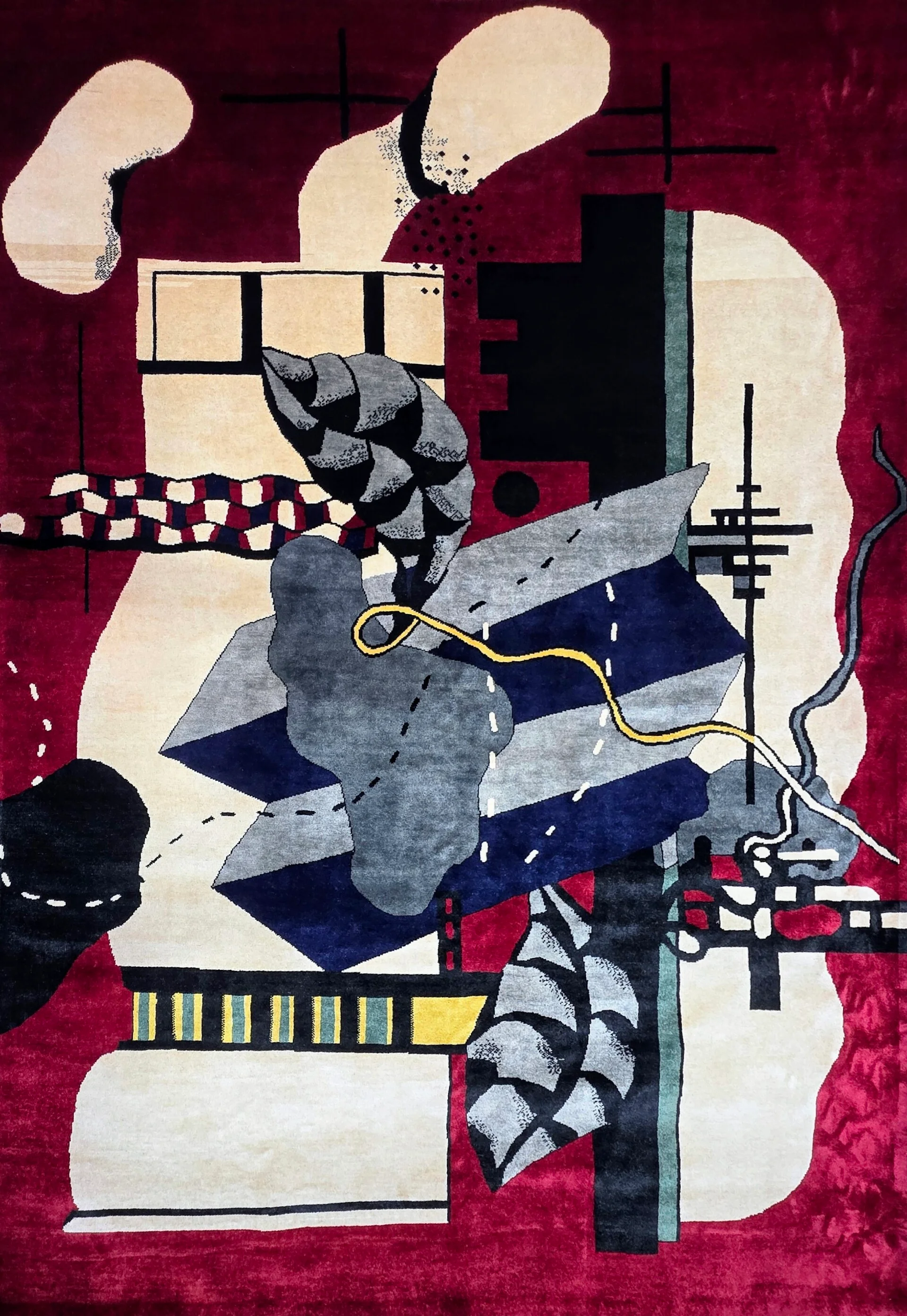 Tapis d’après Fernand Léger Composition Nature morte à la clé noué à la main en laine sur coton dimensions 205 x 290 cm 81 x 114 in