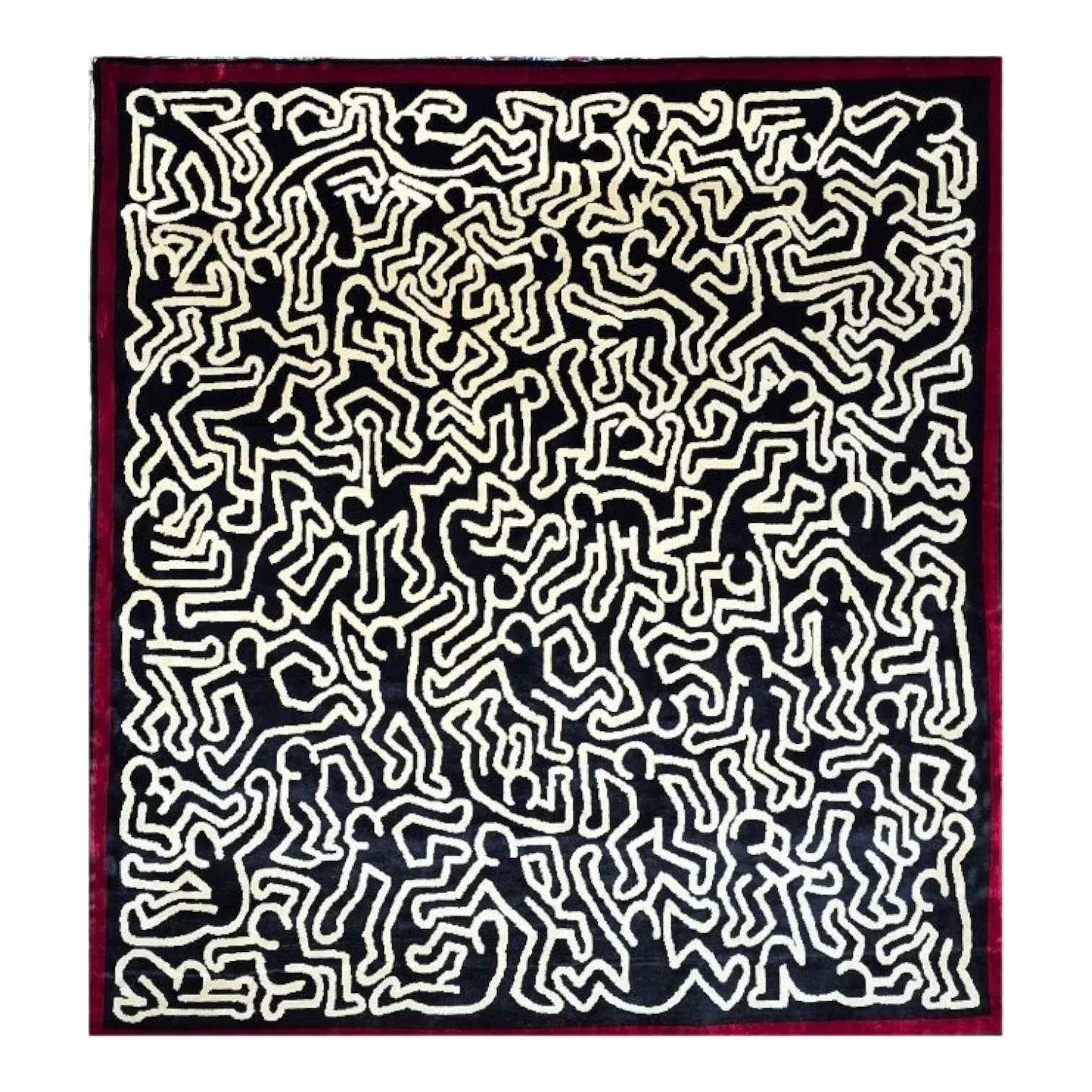 Tapis Keith Haring Untitled noir et blanc édition limitée 3 sur 8 fait main en laine sur coton dimensions 210 x 200 cm 83 x 79 in