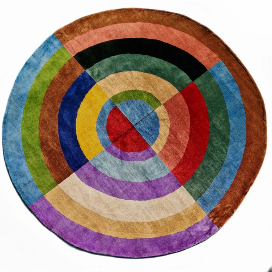 Tapis rond d'après Robert Delaunay Premier Disque tissé à la main en laine sur coton dimensions 215 x 215 cm 85 x 85 in