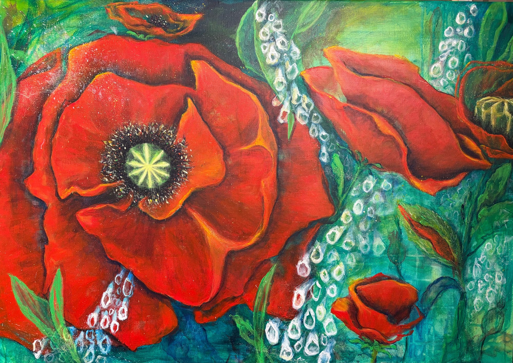 Poppies in Green