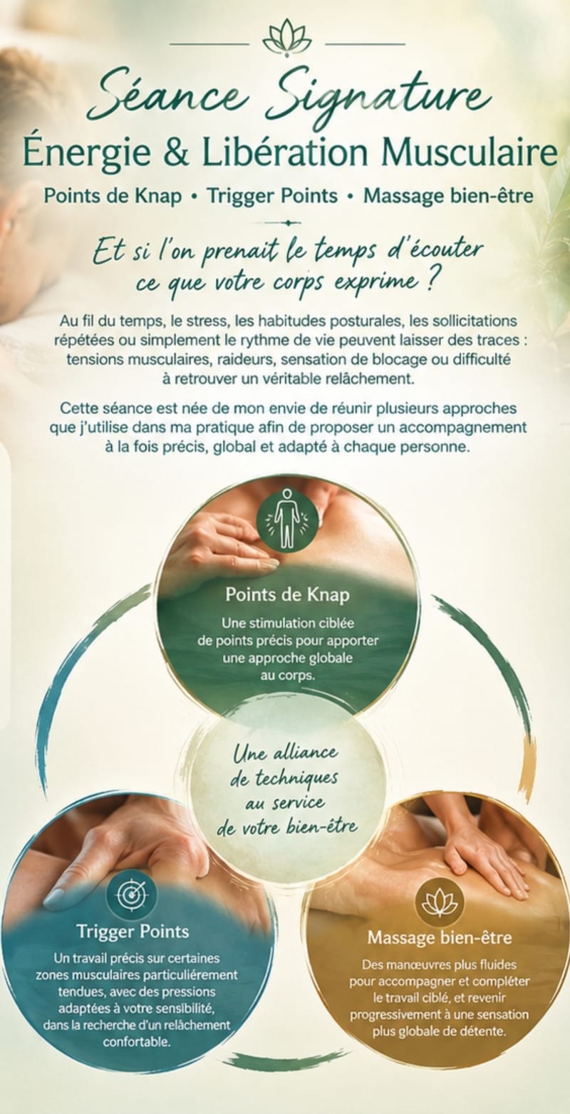 Séance Signature: Energie&Libération Musculaire Durée : environ 1h30 — Tarif : 90 €