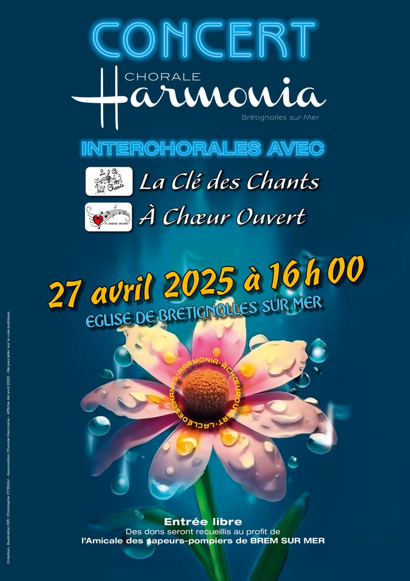 Concert à Brétignolles sur mer avec la Chorale Harmonia de Brétignolles et la Chorale La Clé des Chants de l'Aiguillon sur Vie au profit des Sapeurs Pompiers de BREM SUR MER