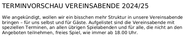 13.09. Terminvorschau Vereinsabende 2024/25