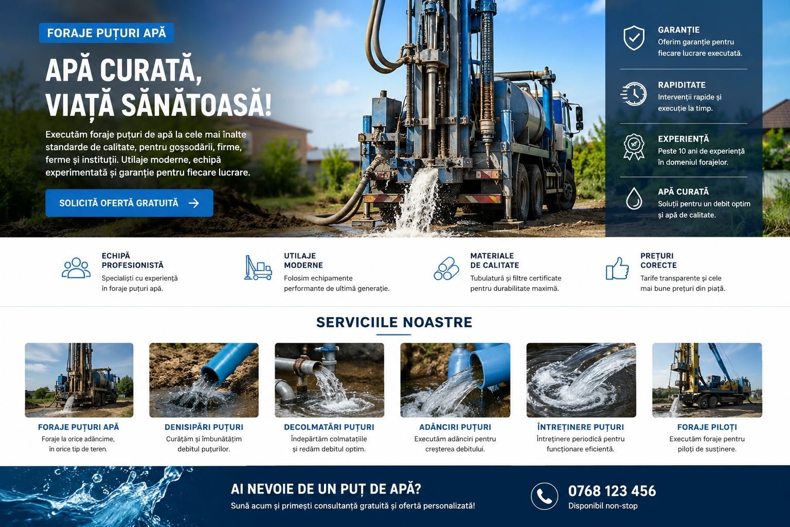 Foraje Puțuri București preț 160lei m/l cu tub albastru inclus in preț