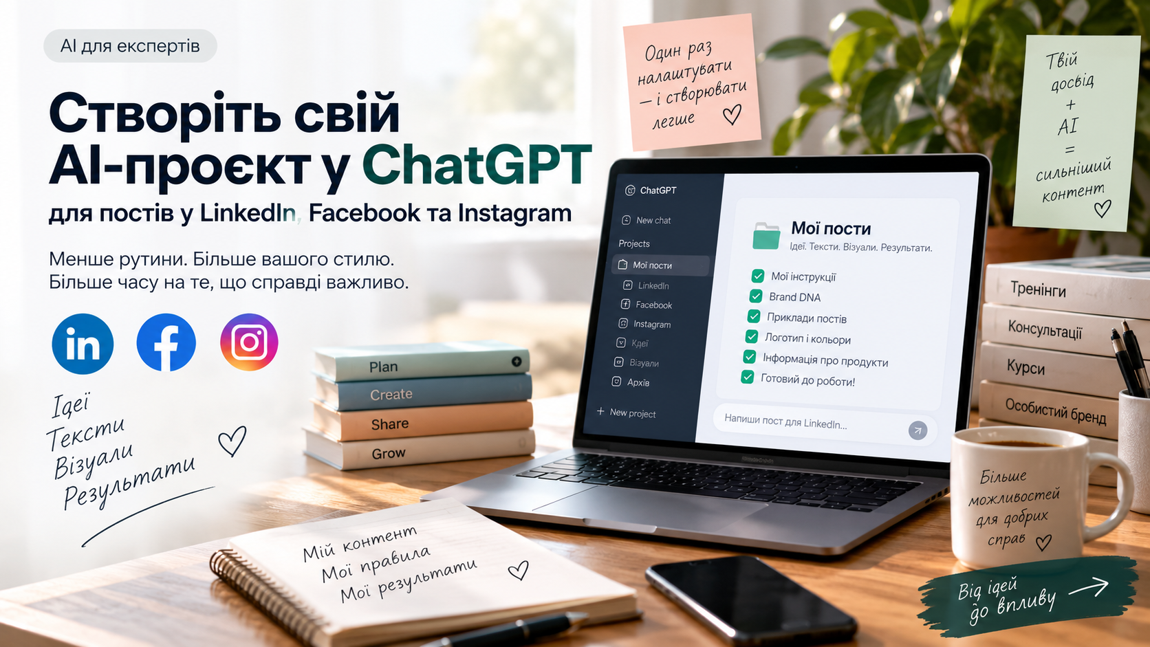 Як створити Project у ChatGPT: покроковий гайд для для контенту - LinkedIn, Facebook та Instagram