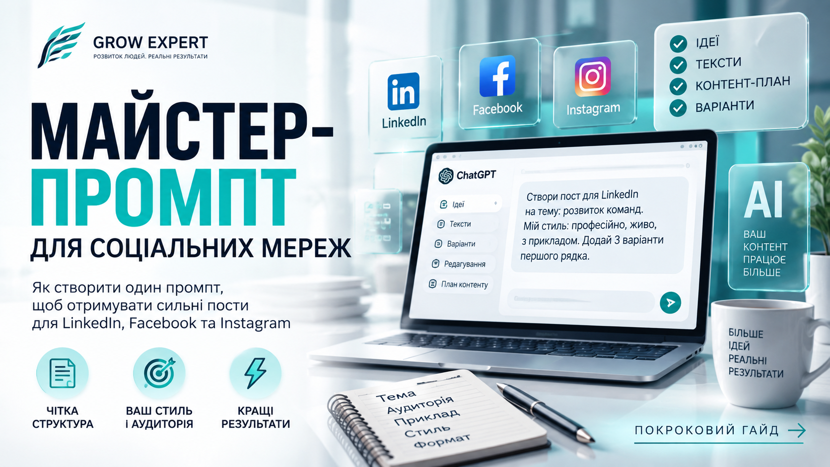 Як створити майстер-промпт для ChatGPT і Claude для постів у LinkedIn, Facebook та Instagram - покроковий гайд