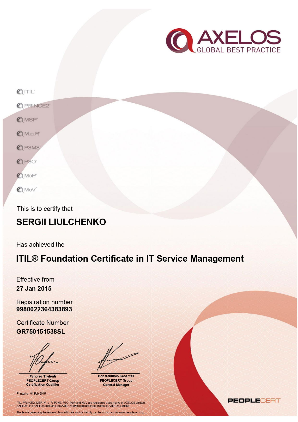 ITIL Foundation Certificate in IT Service Management