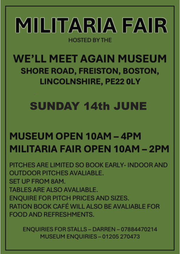 Militaria Fair Sunday 14th June from 10pm - 2pm