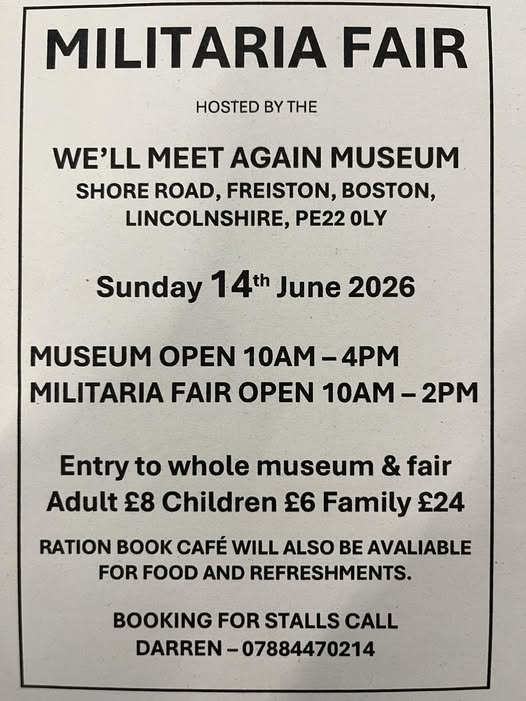 Militaria Fair Sunday 14th June from 10pm - 2pm