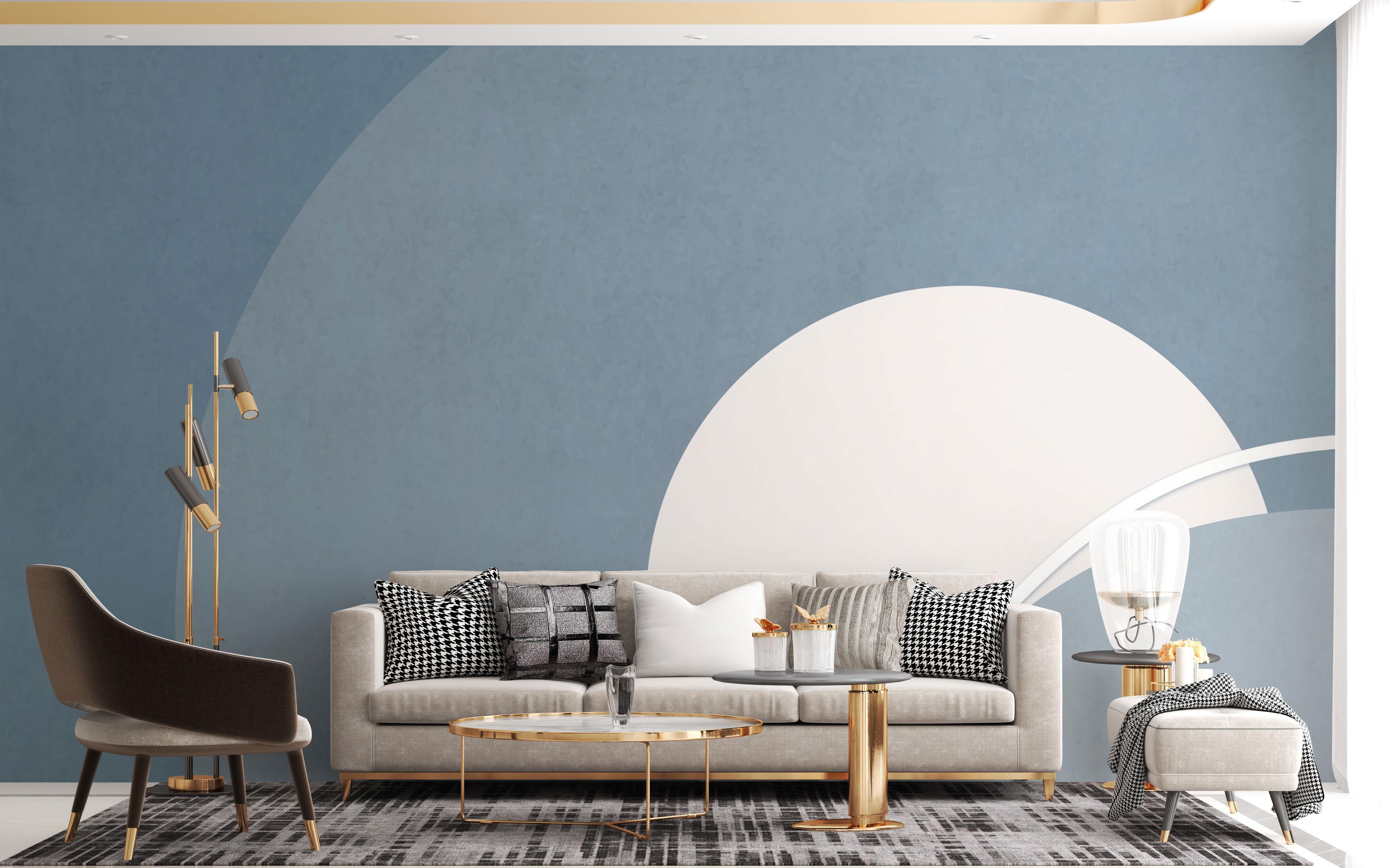 Blue & Gray Concentric Abstract Wallpaper Mural
