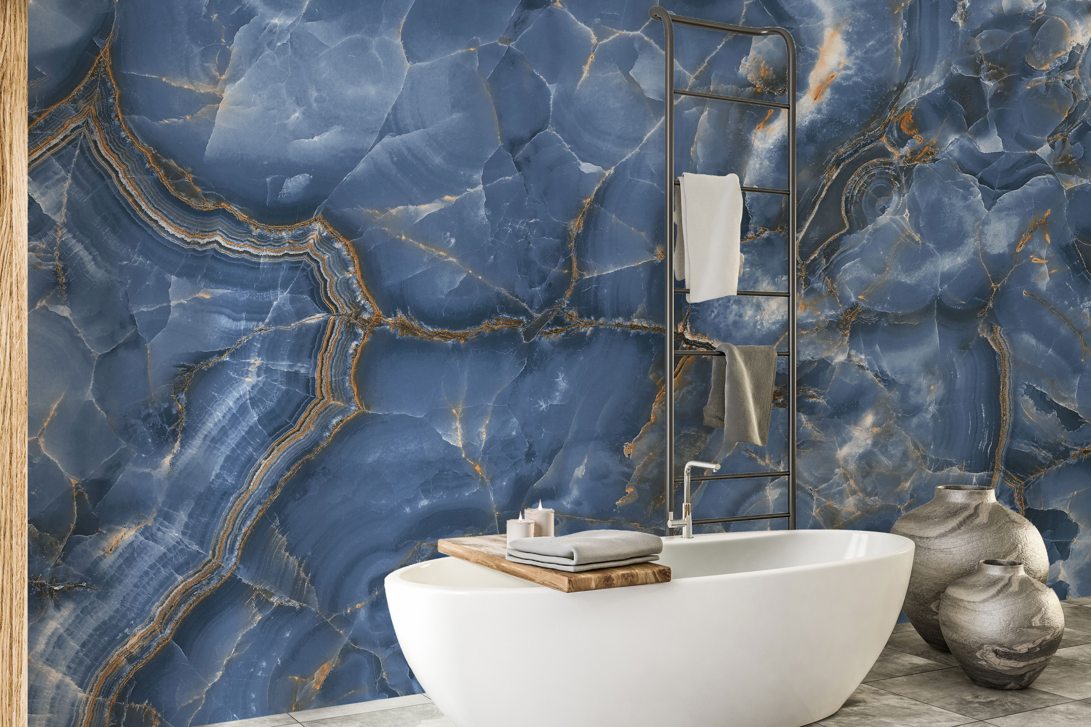 White & Blue Onyx Marble Wallpaper Mural