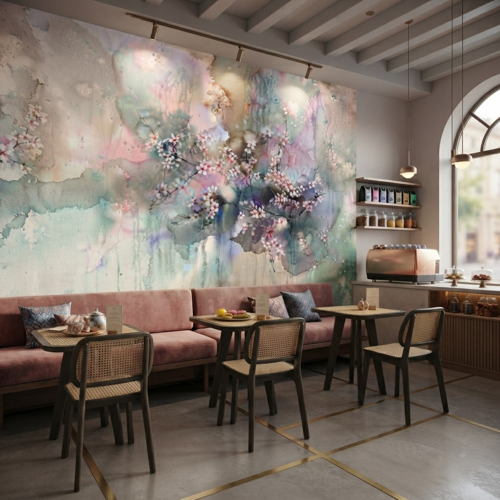 Rain Watercolor Sakura Wallpaper Mural