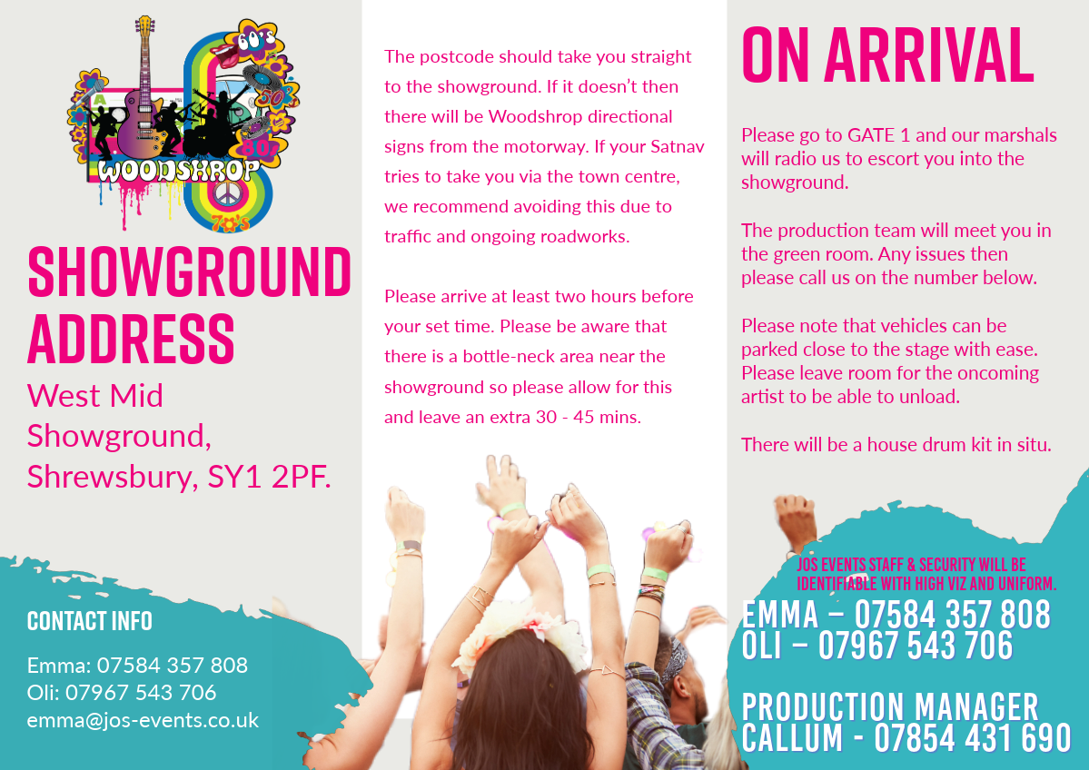 Artist arrival information 