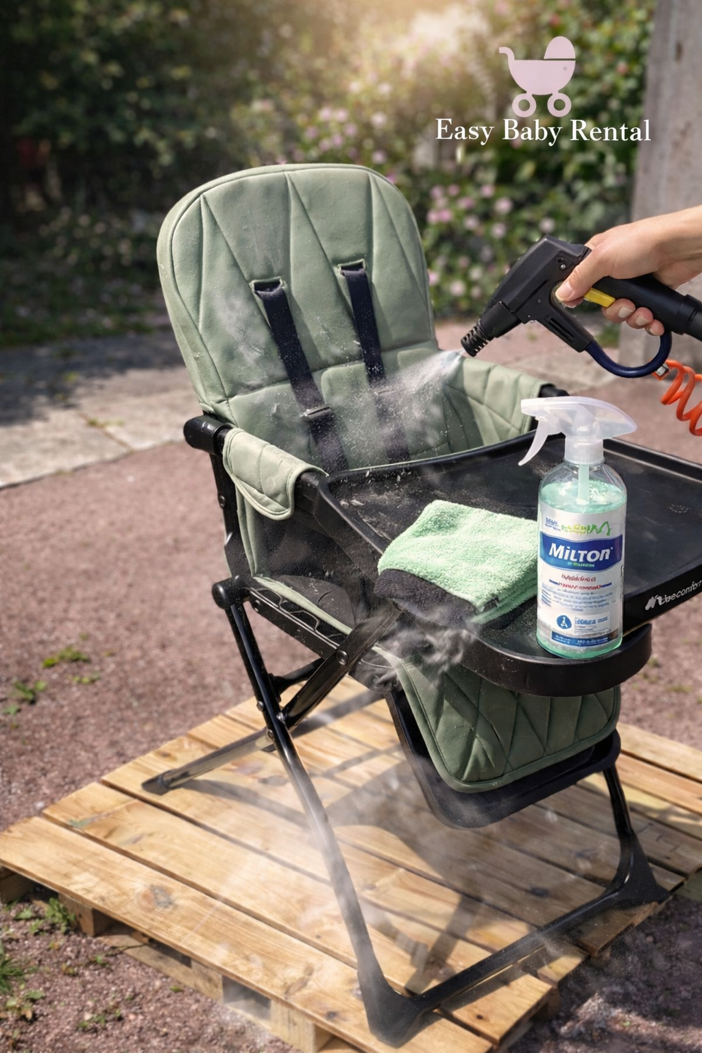 How are high chairs cleaned and disinfected?