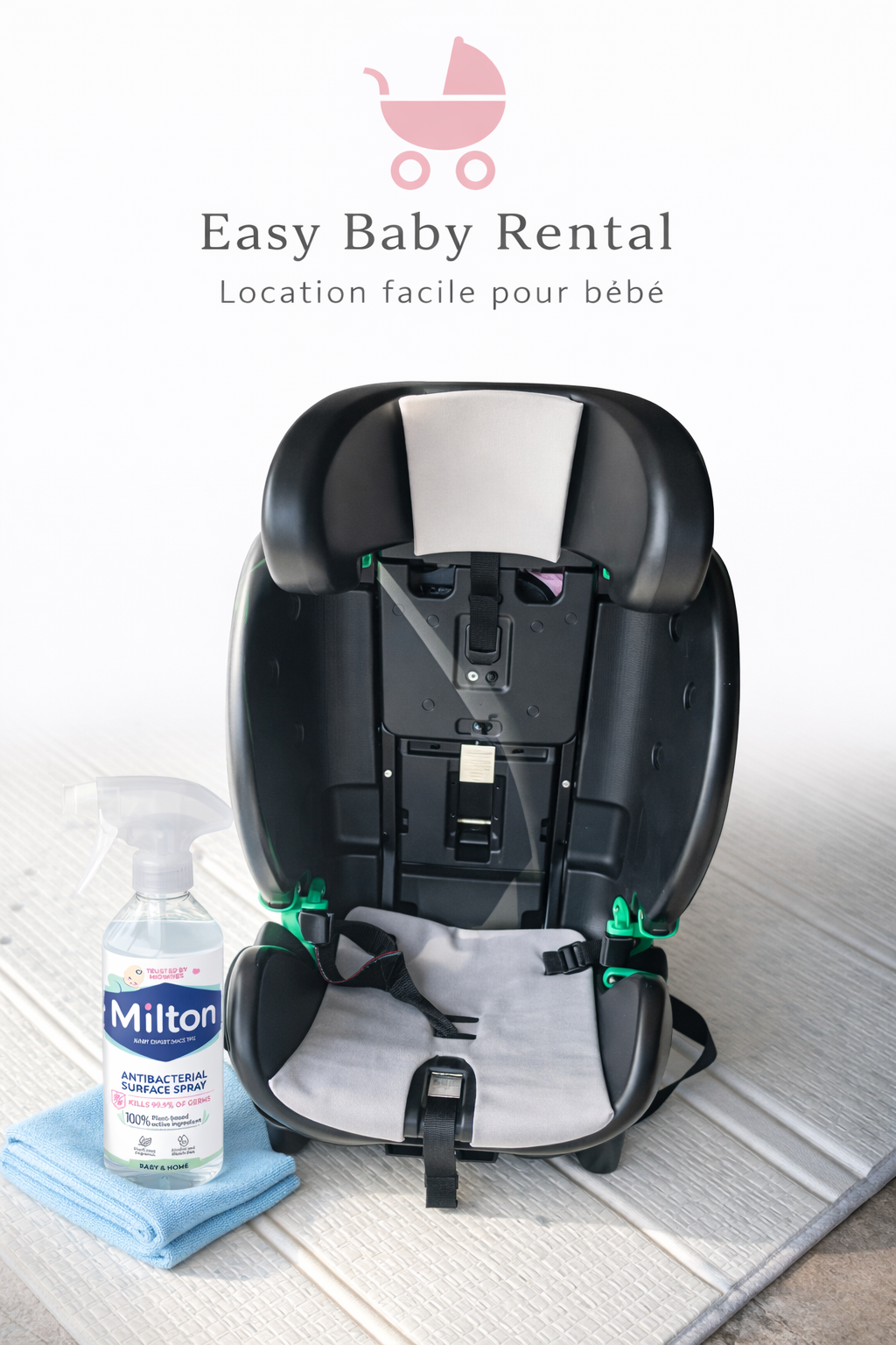 How are car seats cleaned and disinfected?