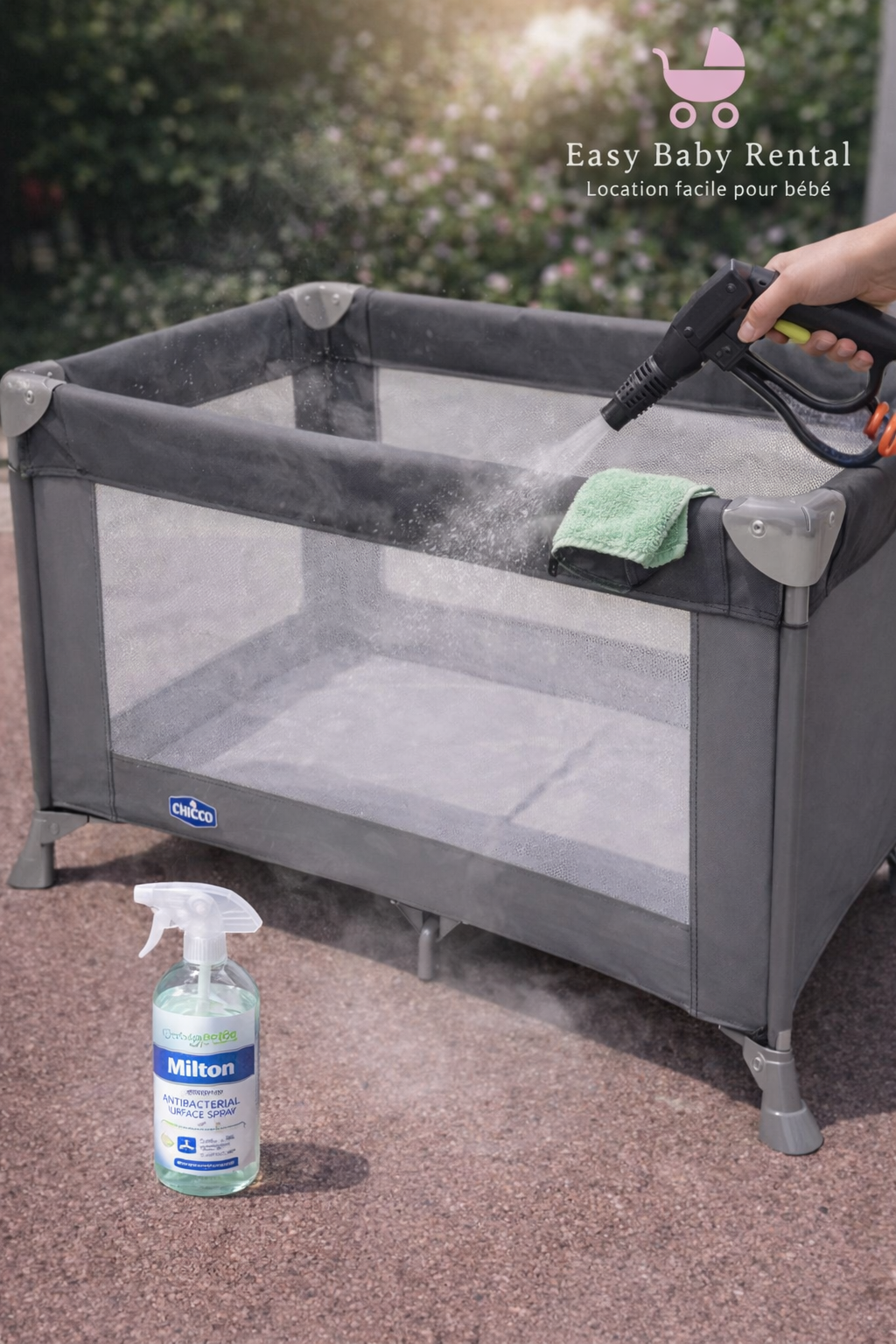 How are travel cots cleaned and disinfected?