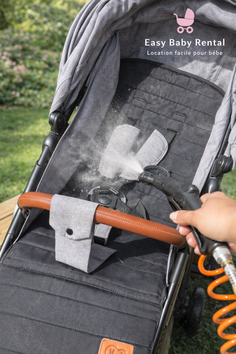 In what ways are strollers cleaned and disinfected?