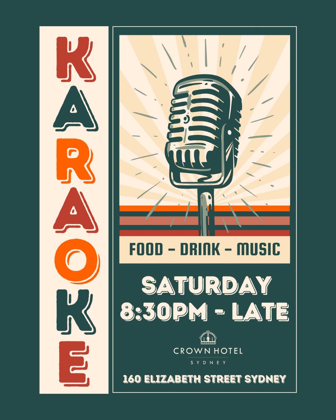 Crown Hotel Elizabeth St City Karaoke/DJ- 8.30pm