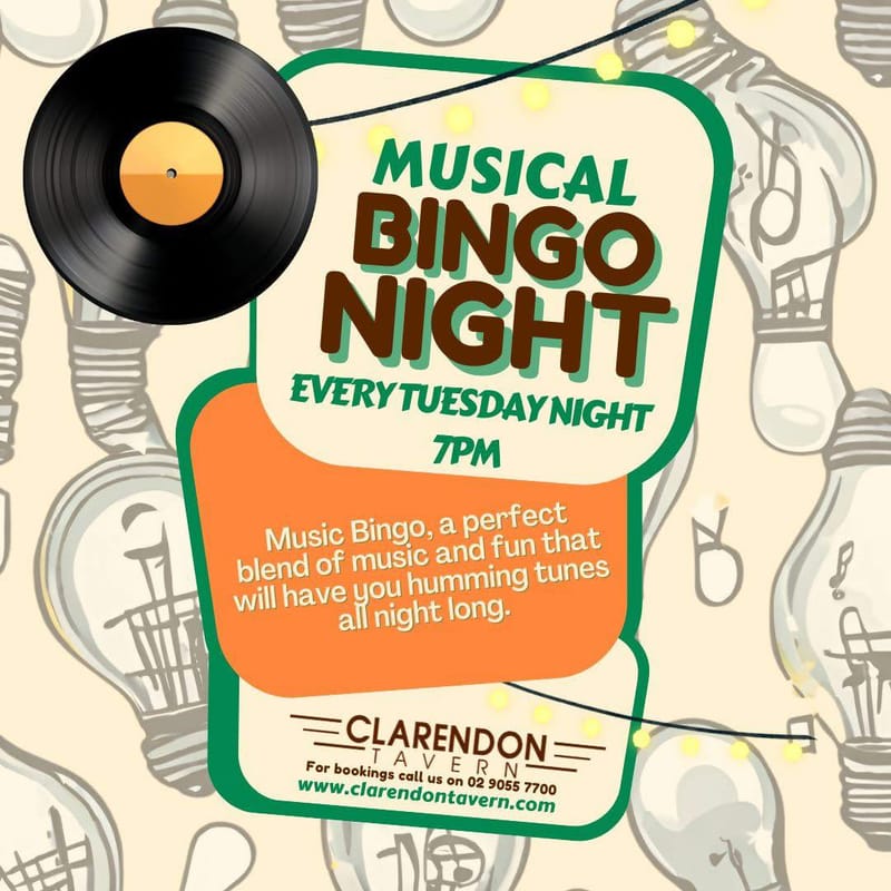 Clarendon Tavern Musical Bingo - 7-9pm