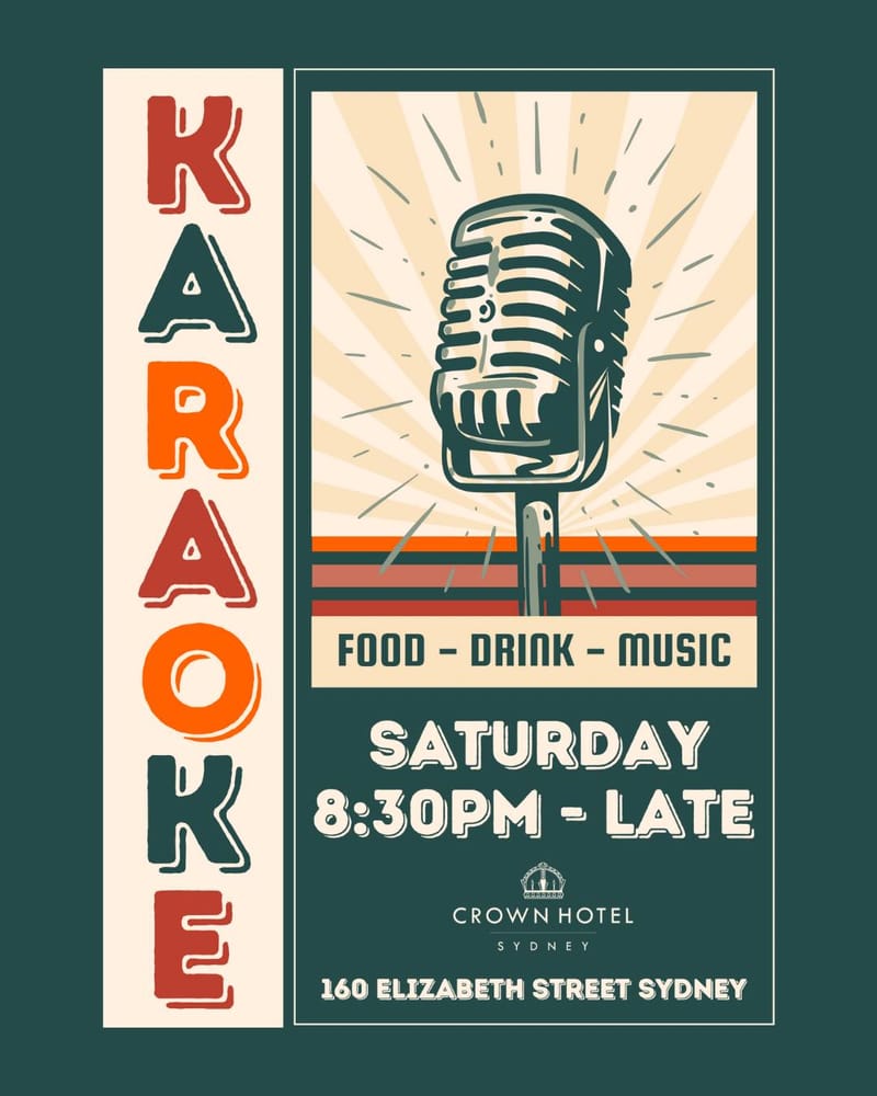 Crown Hotel Elizabeth St City Karaoke/DJ- 8.30pm