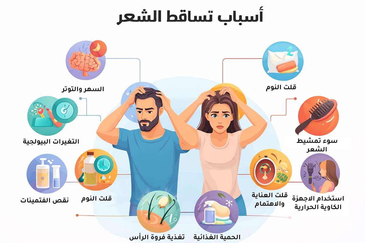 أسباب تساقط الشعر: 10 أسباب شائعة + حلول طبيعية فعّالة