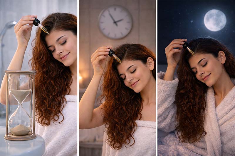 كم مدة أترك زيت الشعر؟ الدليل الصحيح حسب نوع الفروة (دهني/جاف/قشرة)