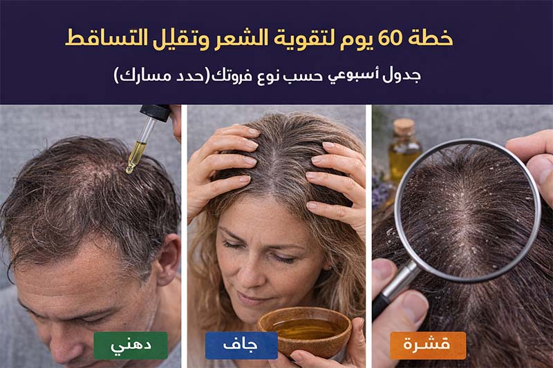 خطة 60 يوم لتقوية الشعر وتقليل التساقط: روتين شامل حسب نوع الفروة (خطوة بخطوة)