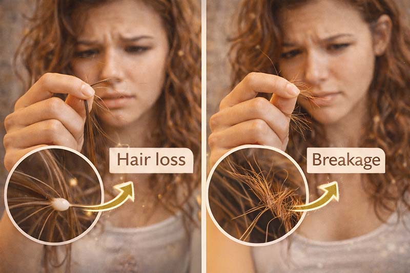 هل شعرك يتساقط أم يتكسر؟ الفرق الحقيقي وكيف تعالج كل حالة