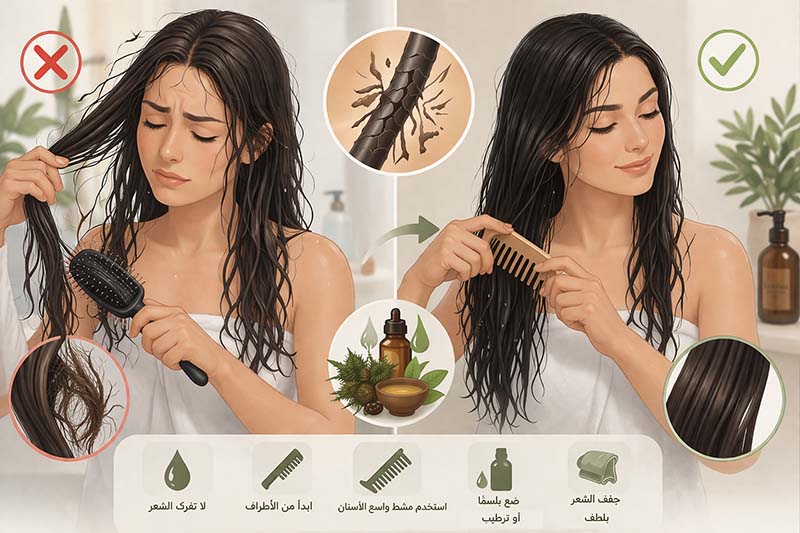 هل تمشيط الشعر وهو مبلل يسبب التكسر؟ الحقيقة والطريقة الصحيحة