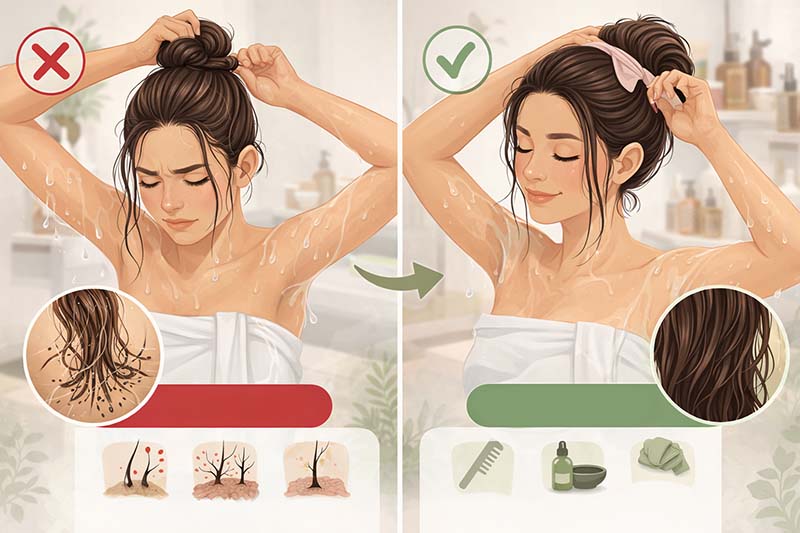 هل ربط الشعر وهو مبلل يضر الشعر؟ الحقيقة الكاملة