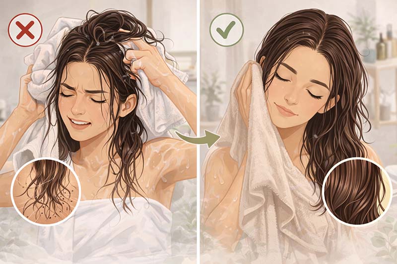 هل فرك الشعر بالمنشفة يسبب التكسر والهيشان؟ الحقيقة الكاملة