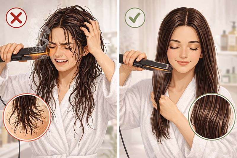 هل استخدام مكواة الشعر على شعر رطب يضر الشعر؟ الحقيقة الكاملة