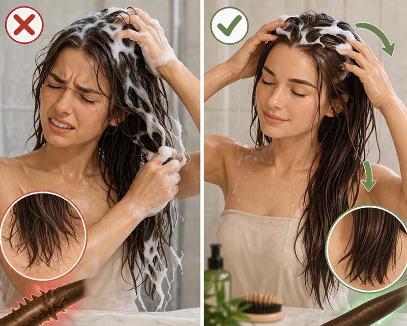 هل وضع الشامبو على أطراف الشعر يسبب الجفاف؟ الحقيقة الكاملة
