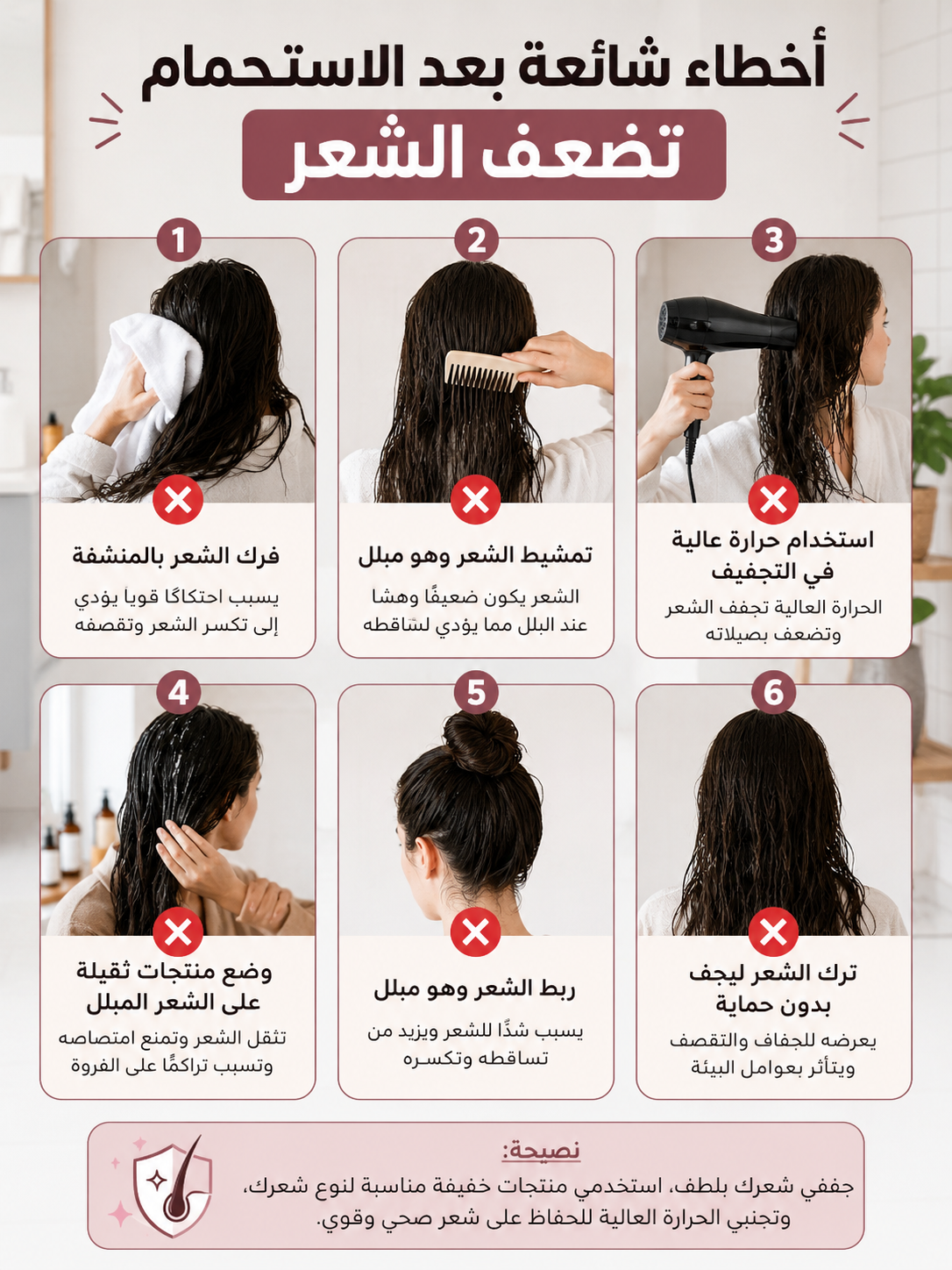 Common mistakes after showering that weaken hair