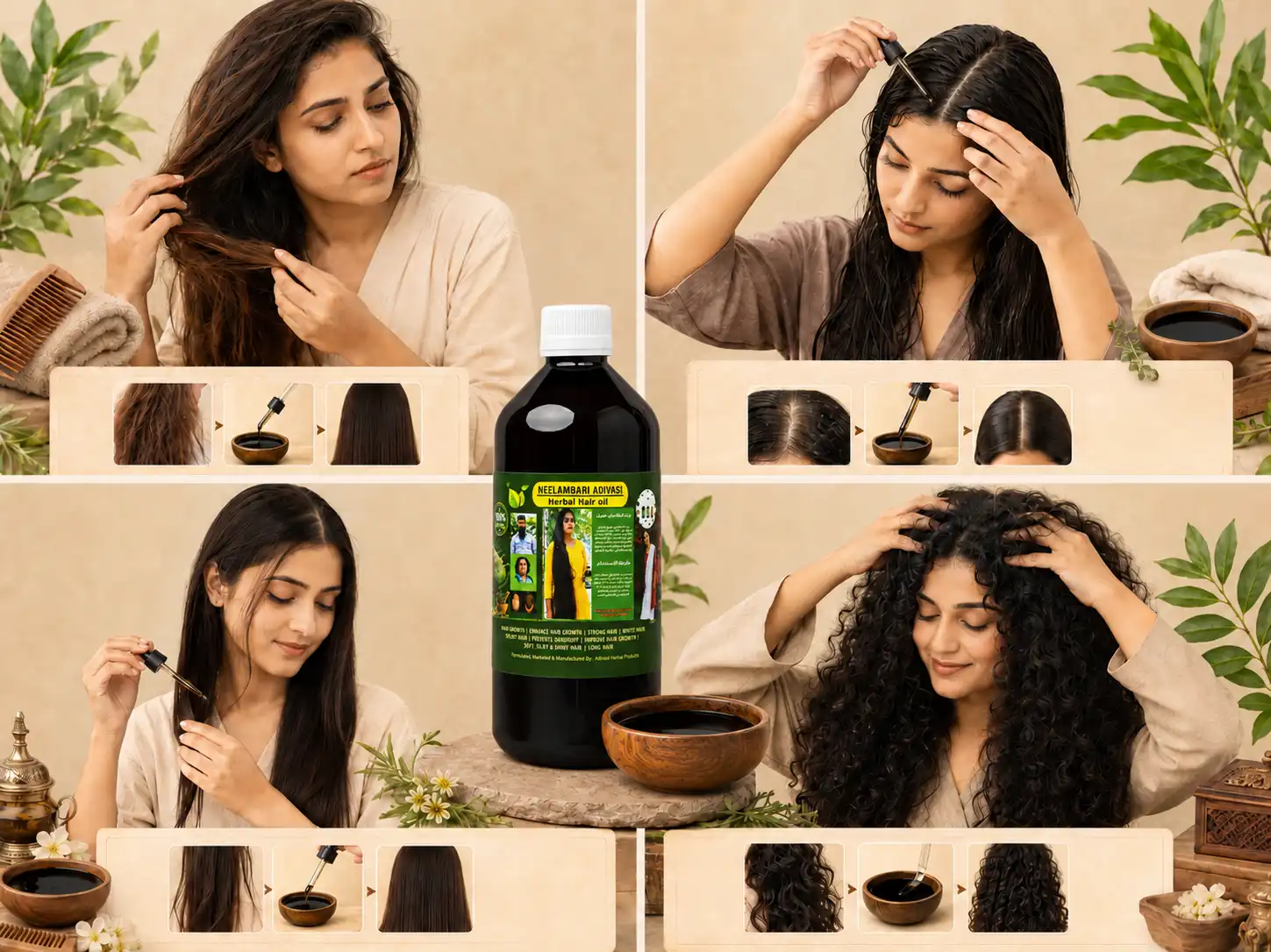 Table of use for Kabyle hair oil according to hair type: dry, oily, thin, and thick