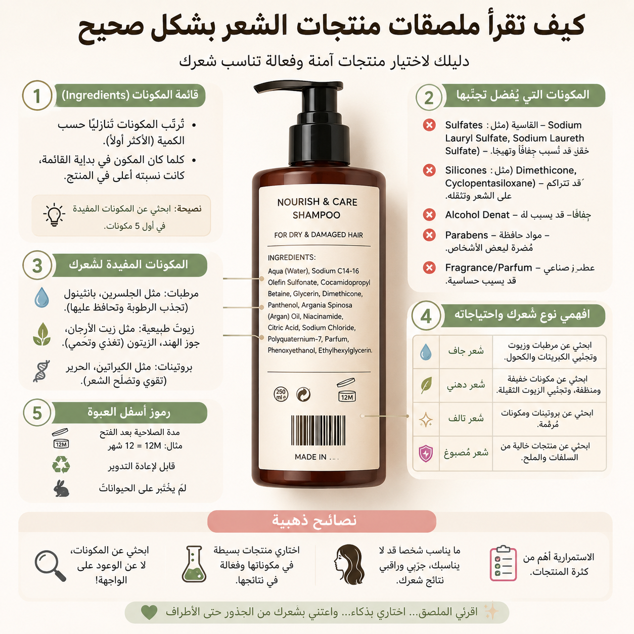 كيف تقرأ ملصقات منتجات الشعر بشكل صحيح