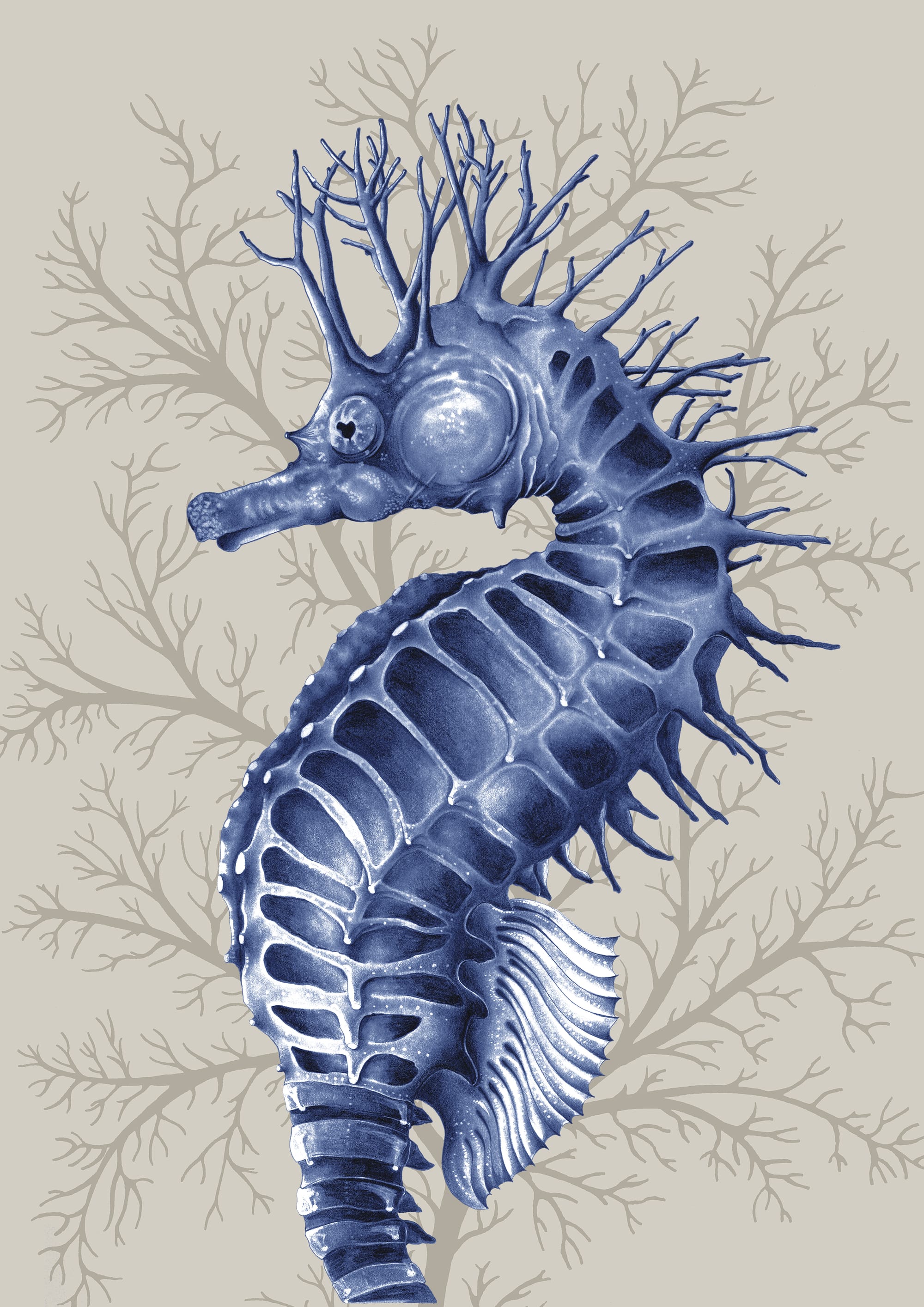 Hippocampe en camaïeu de bleu