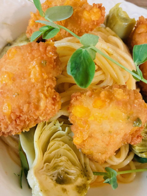 Spaghetti al limone, parmesan et artichauds
