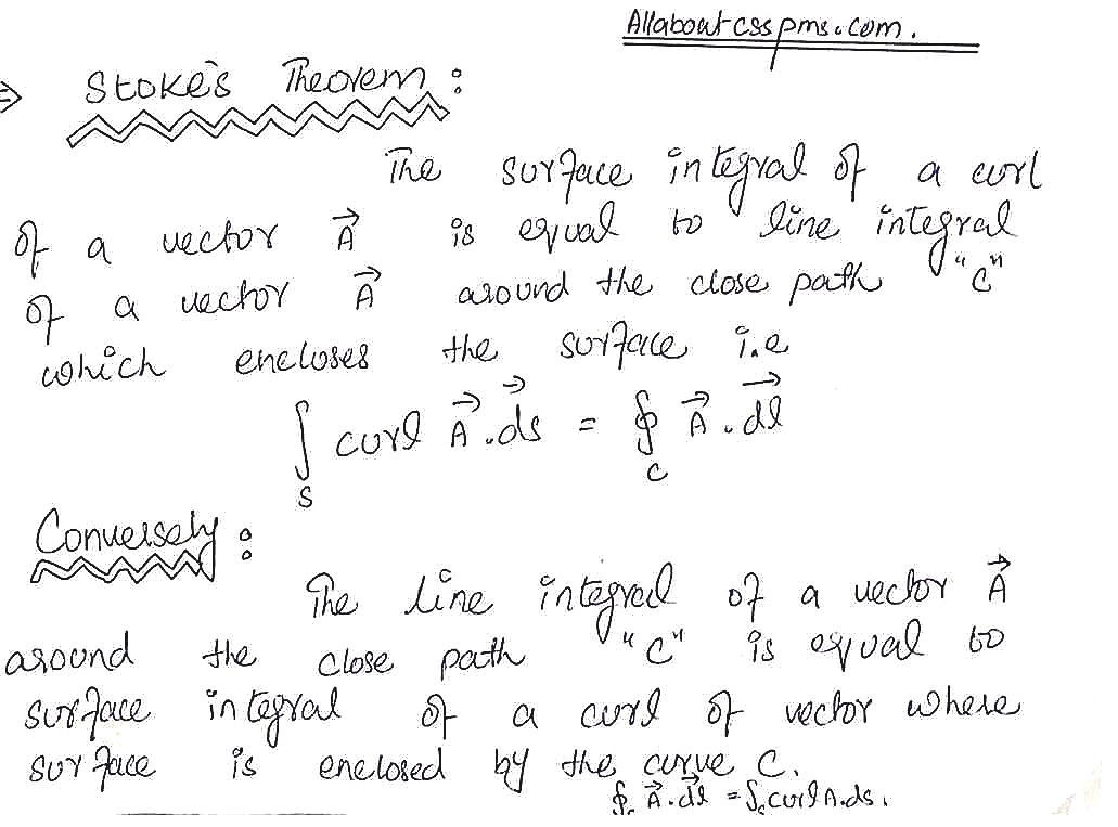 stoke's theorem, css physics notes, css pms notes, physics notes, all about css pms, bsc physics notes, bs physics, css notes pms, css pms notes, 