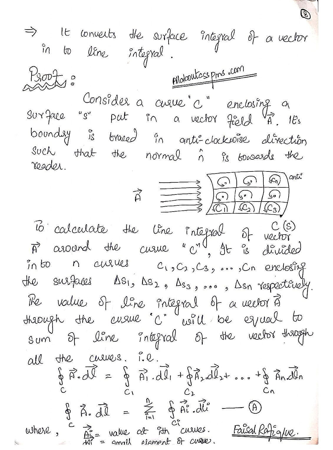 stoke's theorem, css notes, css physics notes, css pms notes, Faisal Rafique css notes, 