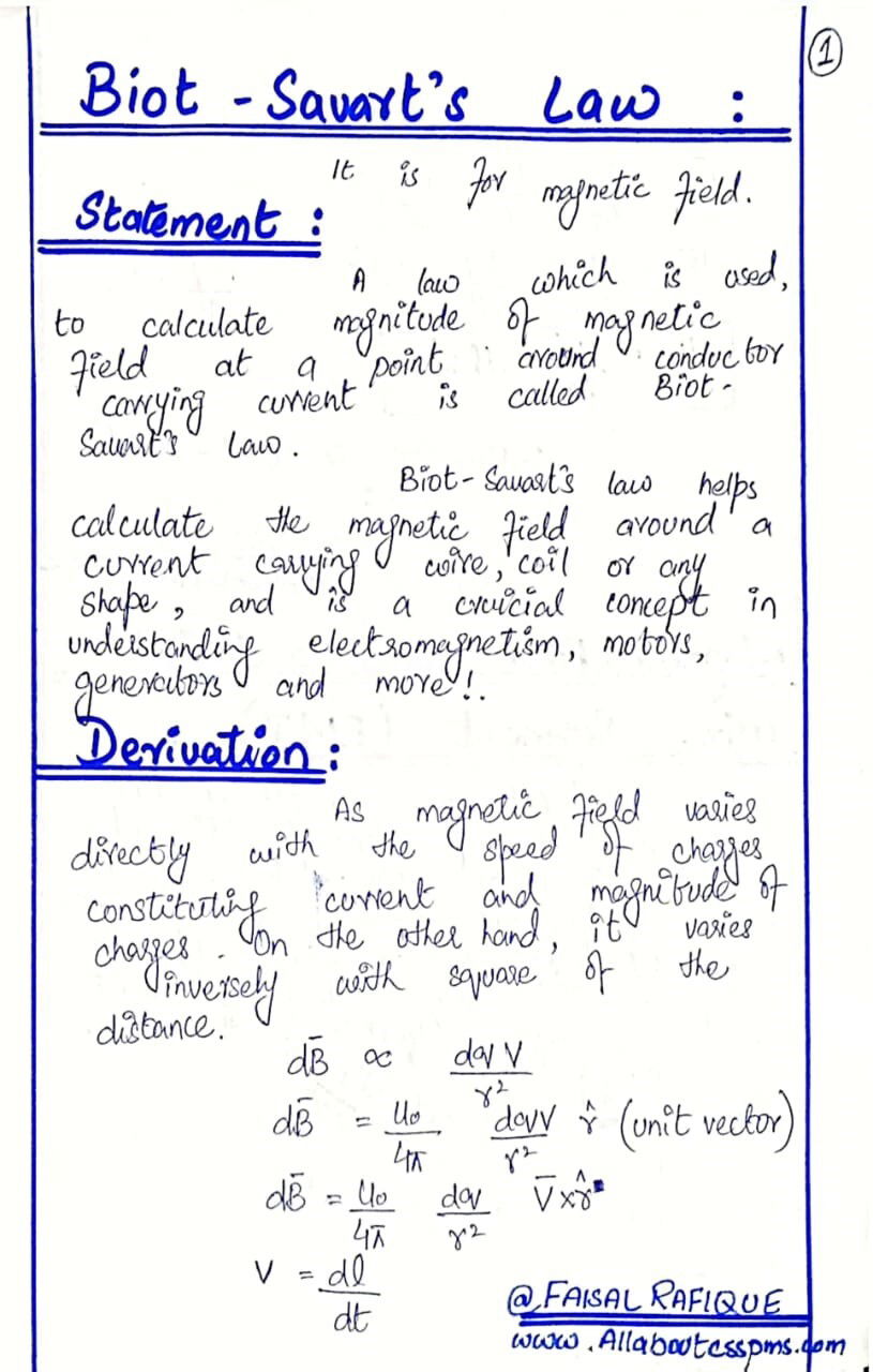 biot-savart law, all about css pms, css pms notes, css physics notes, faisal rafique css notes, magnetic field phyiscs, magnetic field due to a straight wire segment, phyiscs notes, fsc physics notes, 12 physics notes, bsc physics css notes, bsc  physics notes, Halliday  Resnick, Krane, CSSnotes