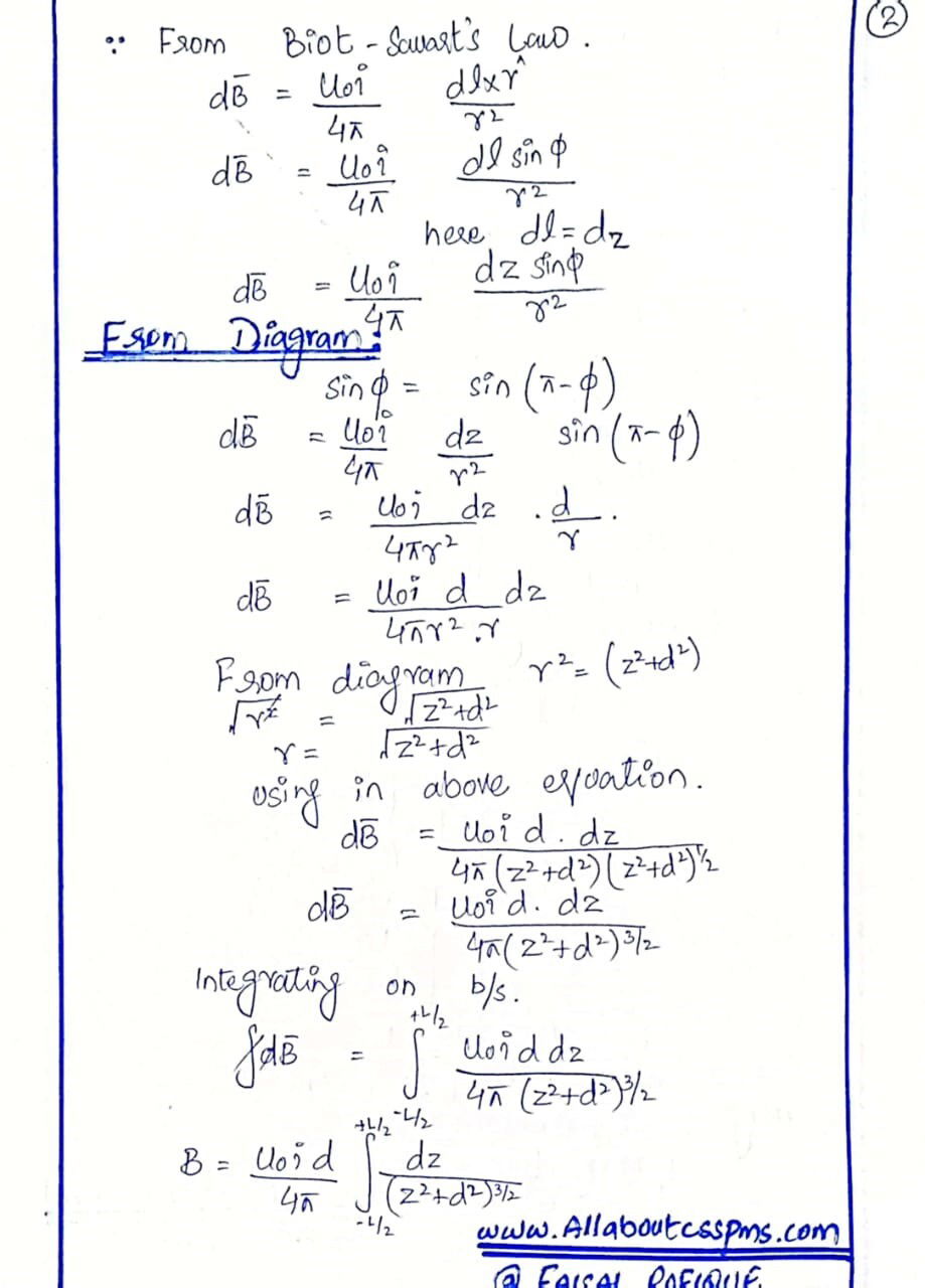 biot-savart law, all about css pms, css pms notes, css physics notes, faisal rafique css notes, magnetic field phyiscs, magnetic field due to a straight wire segment, phyiscs notes, fsc physics notes, 12 physics notes, bsc physics css notes, bsc  physics notes, Halliday  Resnick, Krane, CSSnotes